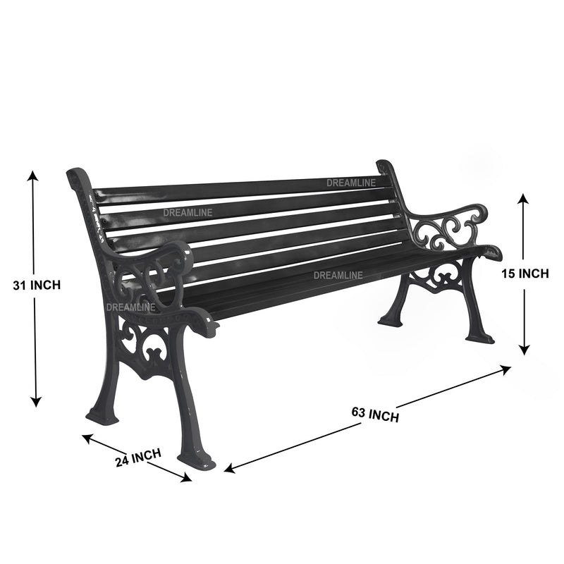 Lisa Cast Iron 3 Seater Garden Bench for Outdoor Park - (Black)