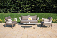 Kodjo Outdoor Garden Balcony Sofa Set 2 Seater , 2 Single Seater 1 Center Table Set, Braid & Rope (Taupe + Beige)