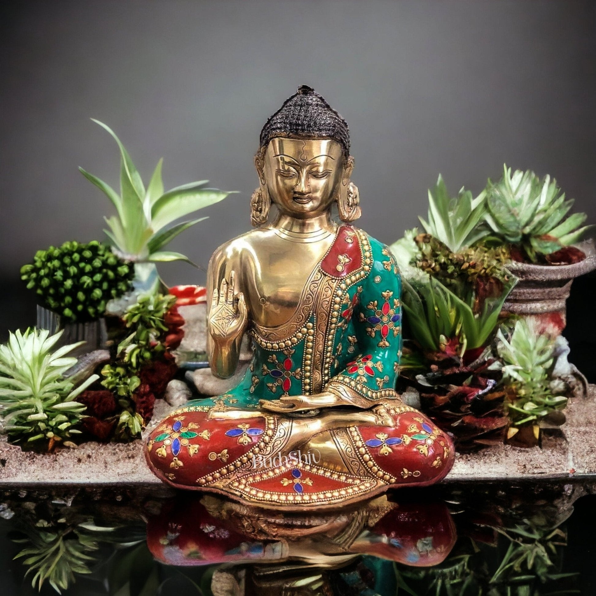 Blessing Buddha Abhaya Mudra Brass Idol - 12 Inches | BudhShiv