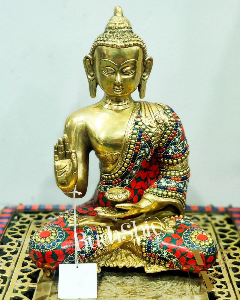Blessing Buddha Brass Idol - 11 Inches | BudhShiv