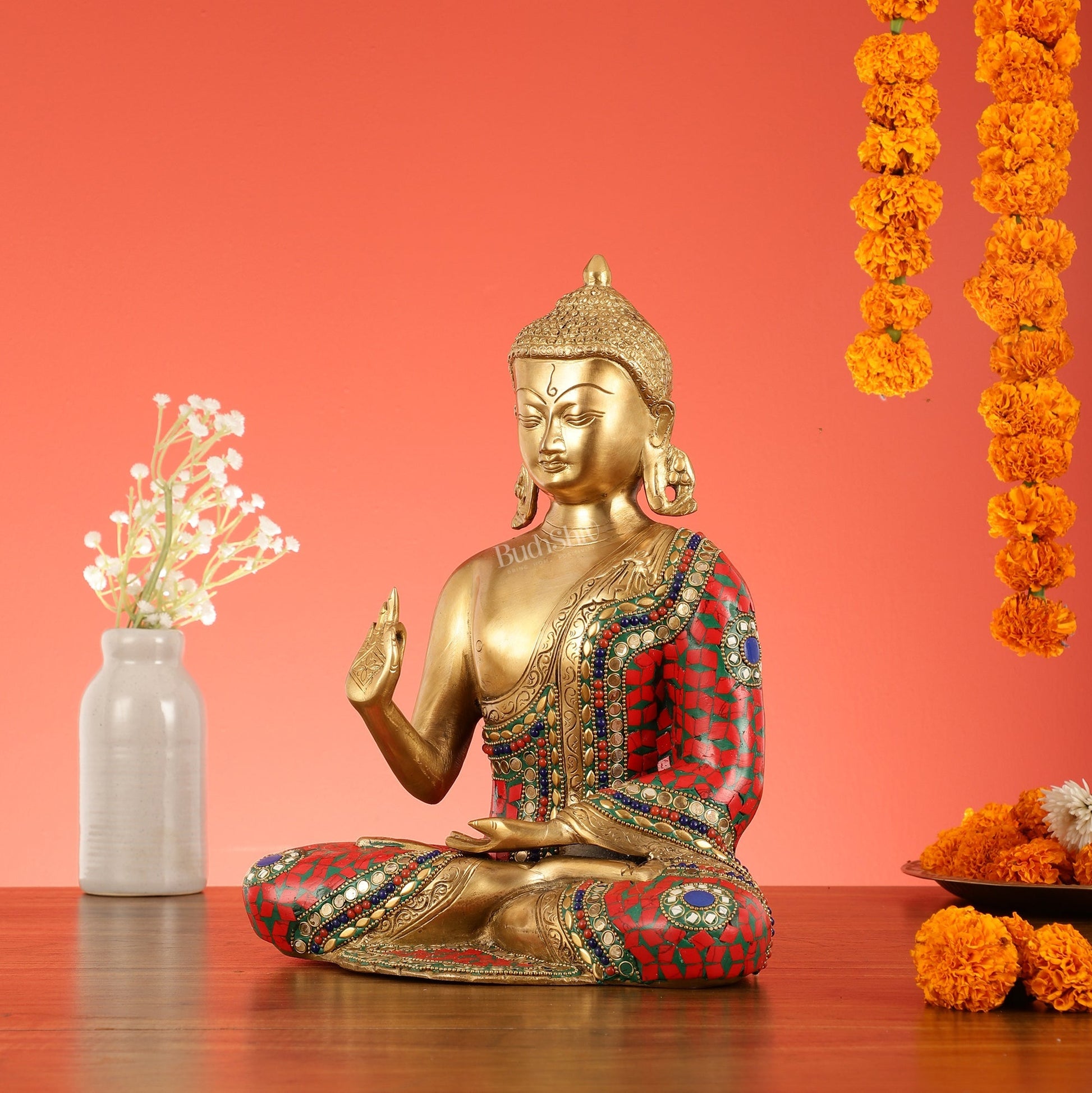 Blessing Buddha Brass Idol 12 inches