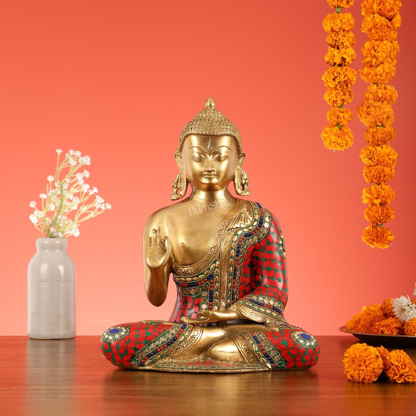 Blessing Buddha Brass Idol 12 inches