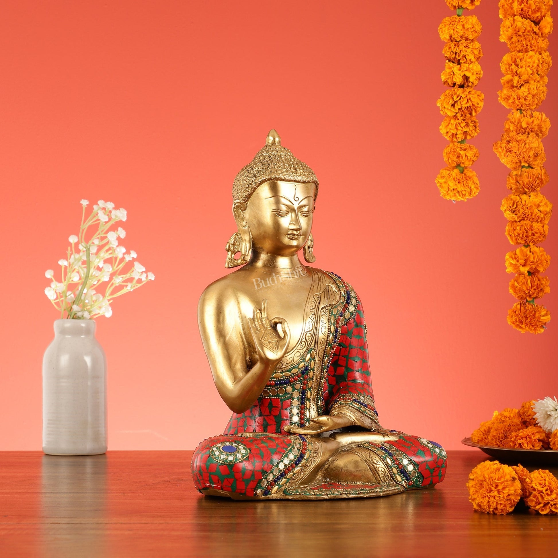 Blessing Buddha Brass Idol 12 inches