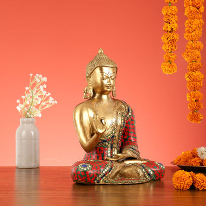 Blessing Buddha Brass Idol 12 inches