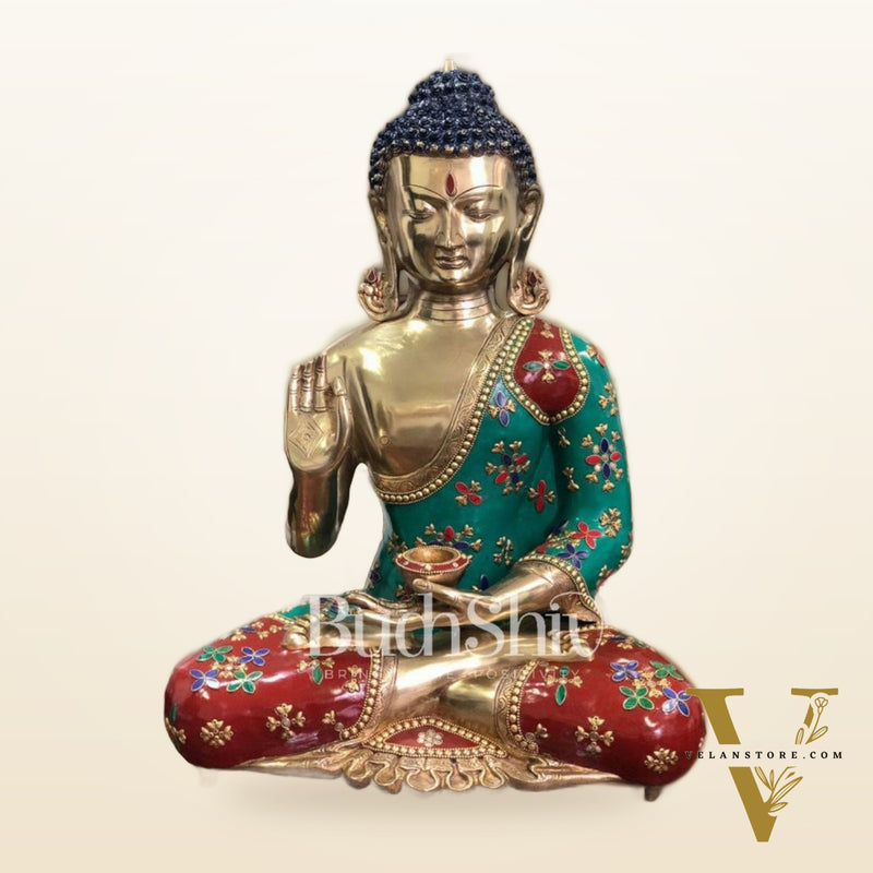 Blessing Buddha Brass Idol with a Medicine Bowl - 20 Inches | BudhShiv