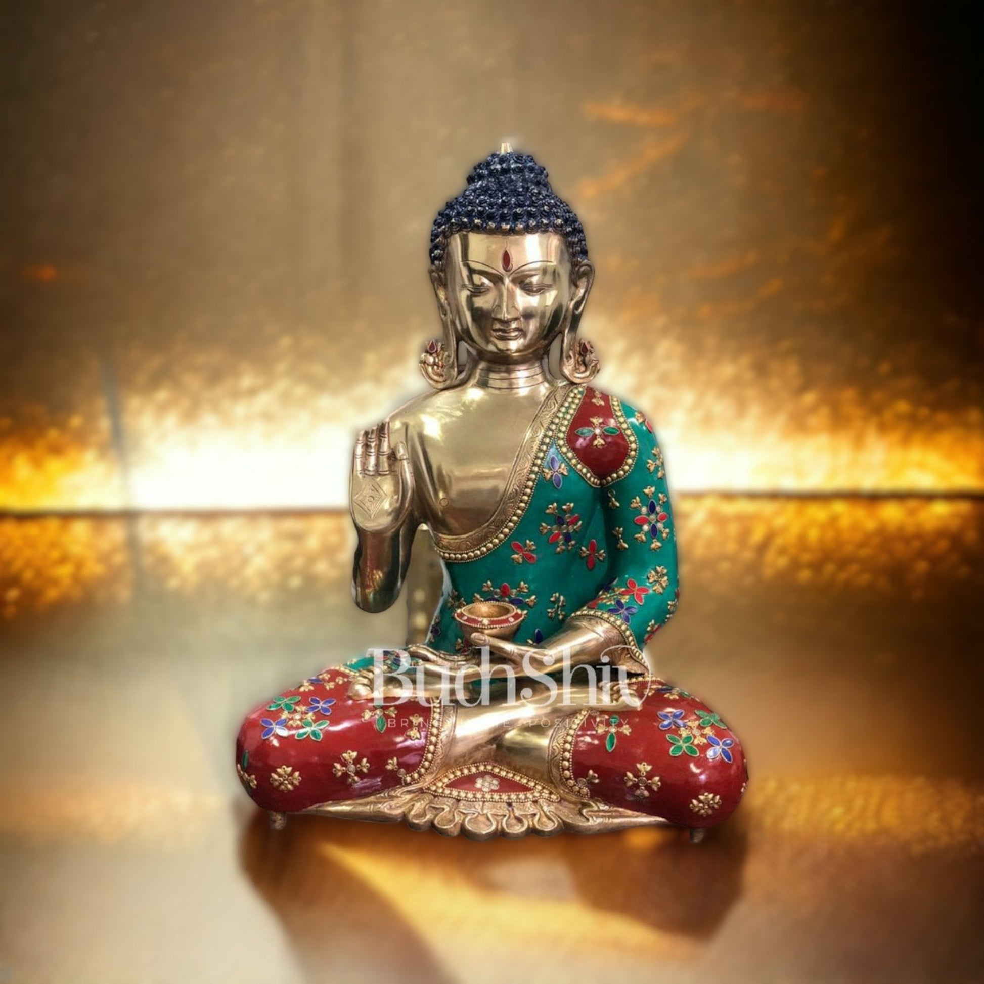 Blessing Buddha Brass Idol with a Medicine Bowl - 20 Inches | BudhShiv