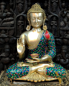 Blessing Buddha Brass Idol with Medicine Bowl - 20" Handcrafted
