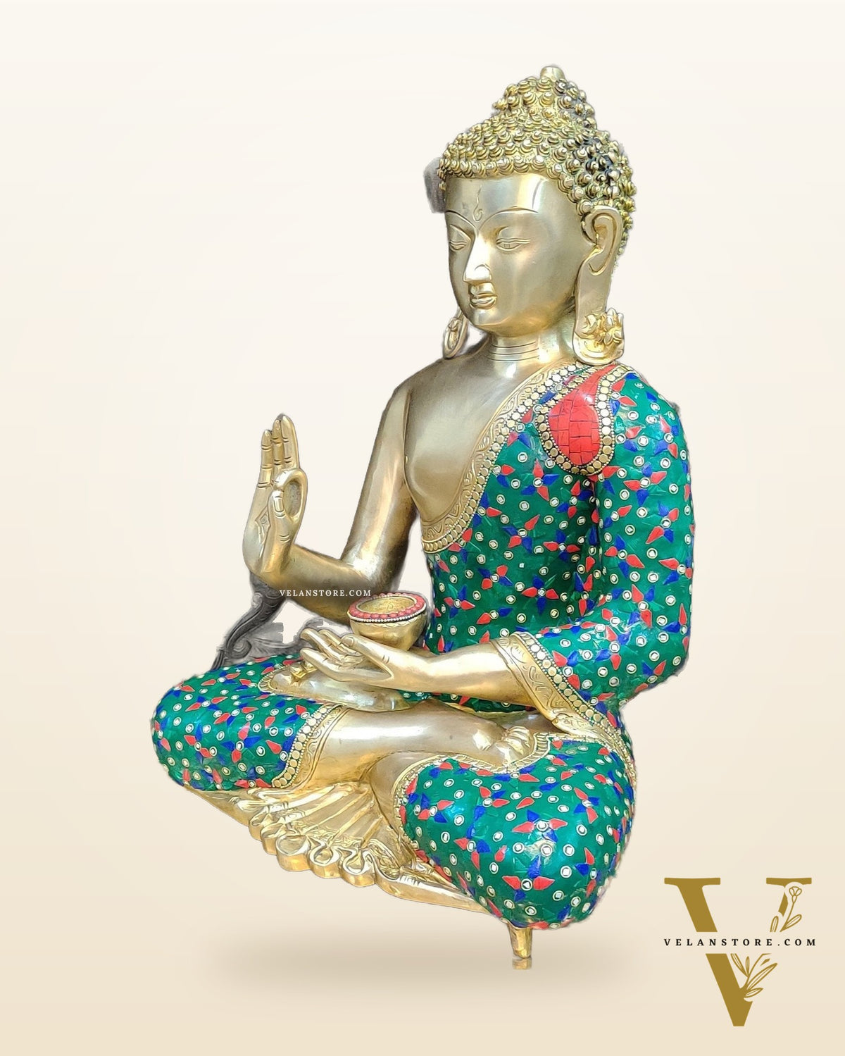 Blessing Buddha Brass Idol with Medicine Bowl - 20" Handcrafted