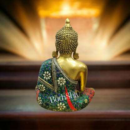 Blessing Buddha Brass Idol with Stonework Online - 16 inches