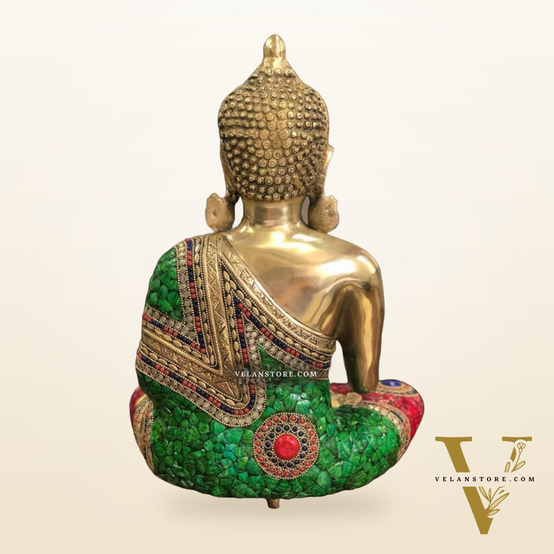 Blessing Buddha Brass Statue with Stonework 16 inches | BudhShiv