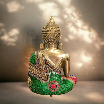 Blessing Buddha Brass Statue with Stonework 16 inches | BudhShiv
