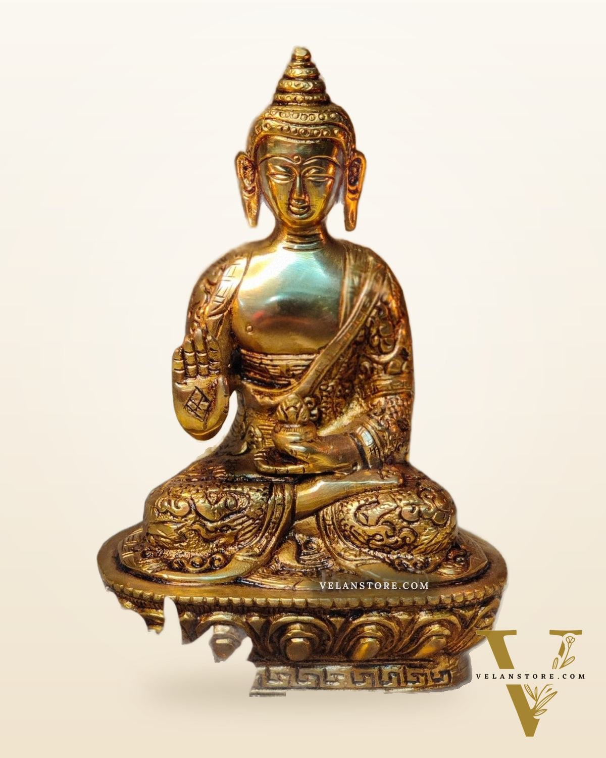 Blessing Buddha Statue: Fine Brass and Perfection Carved 7 inch