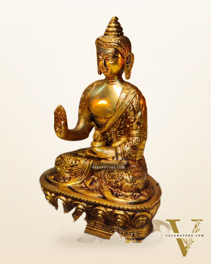 Blessing Buddha Statue: Fine Brass and Perfection Carved 7 inch