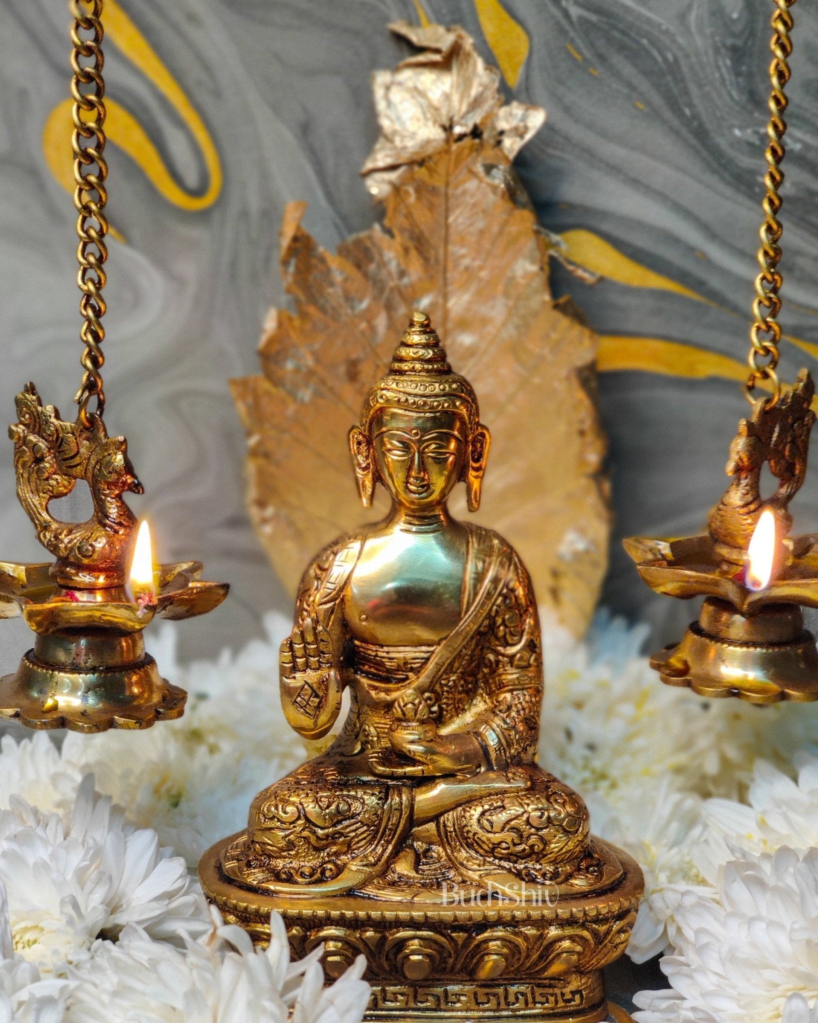 Blessing Buddha Statue: Fine Brass and Perfection Carved 7 inch