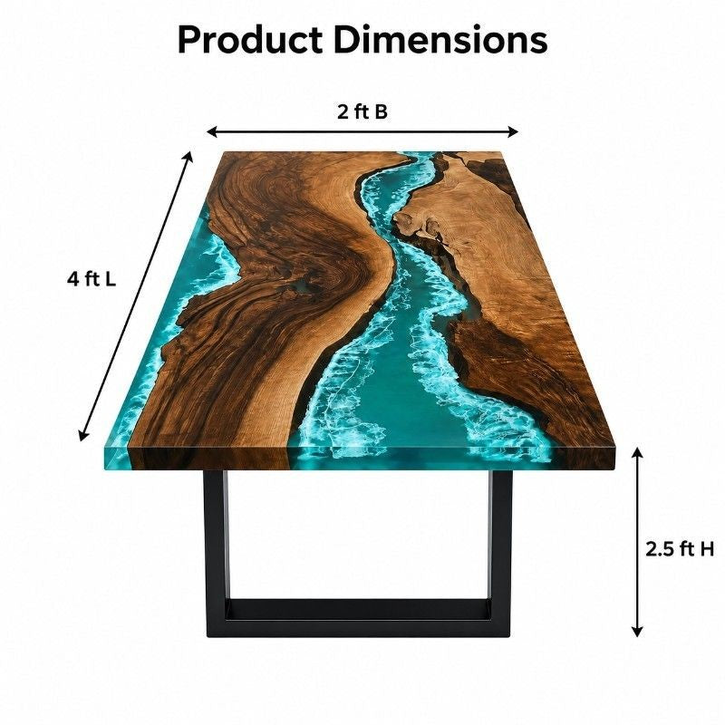 Live Edge Wood Ocean Wave Epoxy Resin Dining Table with Black Metal Legs | Modern Luxury Blue Resin Table Top, Handmade Luxury Furniture Interior Design, Kitchen River Table