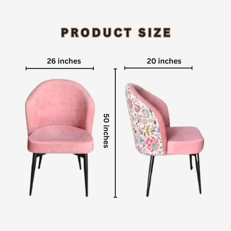Blush Pink Velvet Accent Chair with Floral Printed Backrest & Removable Black Wooden Legs – Dining Chair