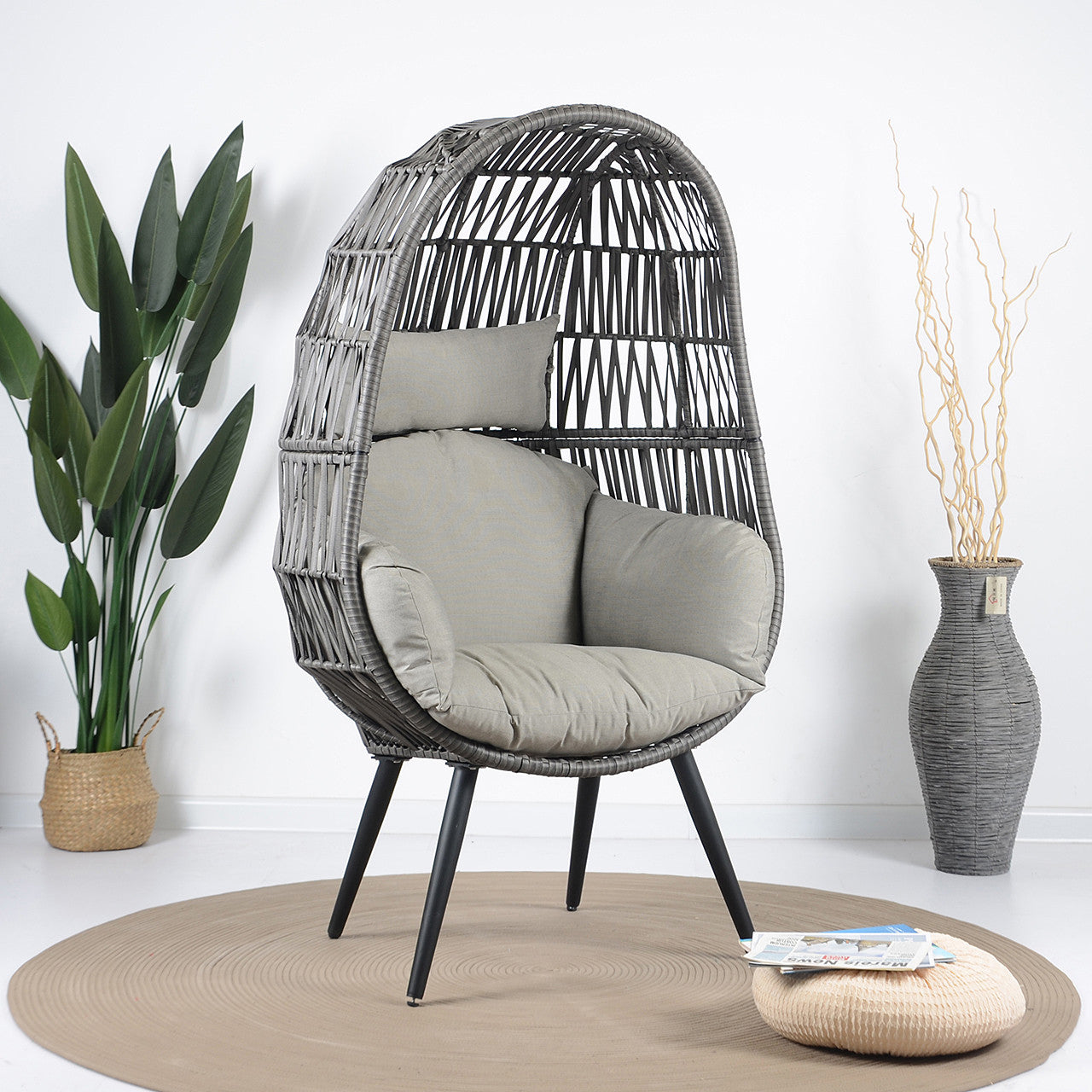 Pino Single Seater Swing Basket For Balcony & Garden (Grey)