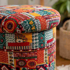 Boho Fabric Upholstered Storage Ottoman Pouffe Stool | Handcrafted Bohemian Storage Ottoman Pouffe Stool