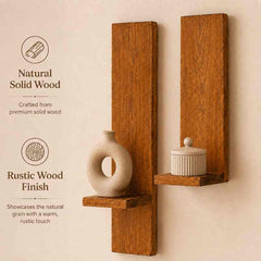 Rustic Wall Hanging Wooden Shelves (Set of 2), Solid Wood Plant Display Shelves