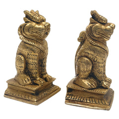 Handcrafted Brass Lion Yali Prabhaval Idol, Peetal/Pittal Temple & Pooja Showpiece, Home Décor, Photo & Mirror Frame, Vastu Lucky Lion Statue,Gold, 3.5 Inch, 1 Piece