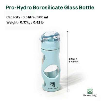Premium Pro-hydro Borosilicate Glass Bottle | 500ml | Removable Filter | Dark blue, Light blue