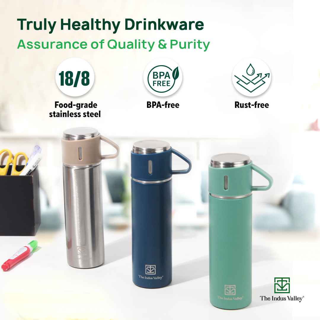 Pro-hydro Stainless Steel Vacuum Insulated Flask with Drinking Mug Lid, Hot & Cold Bottle, 500 ml