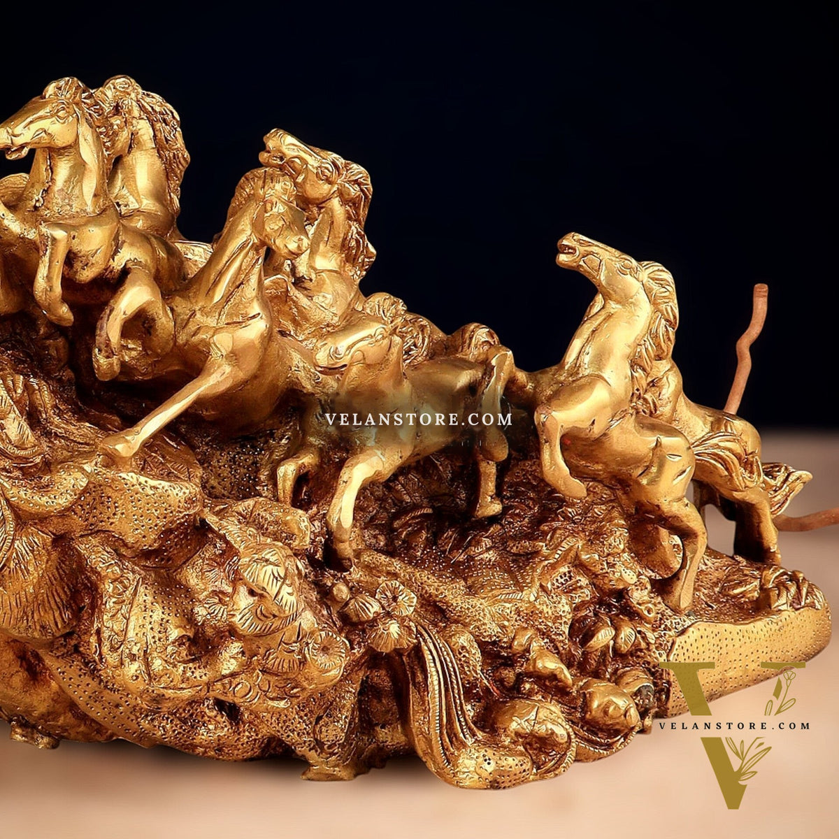 Brass 9 Lucky Horses Running Uphill | Decorative Showpiece Vastu Approved