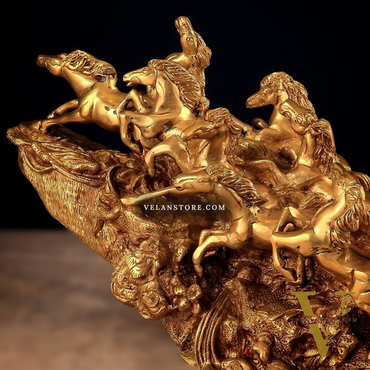 Brass 9 Lucky Horses Running Uphill | Decorative Showpiece Vastu Approved