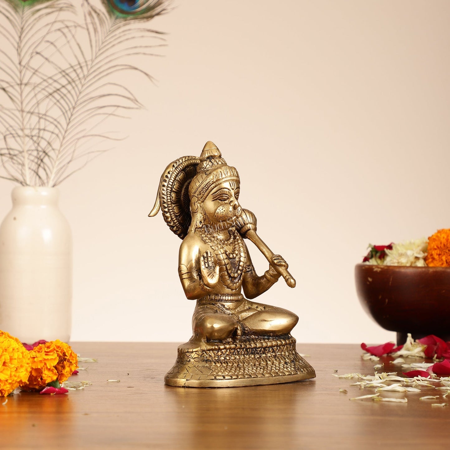 Brass Aashirwaad Blessing Hanuman idol 7"