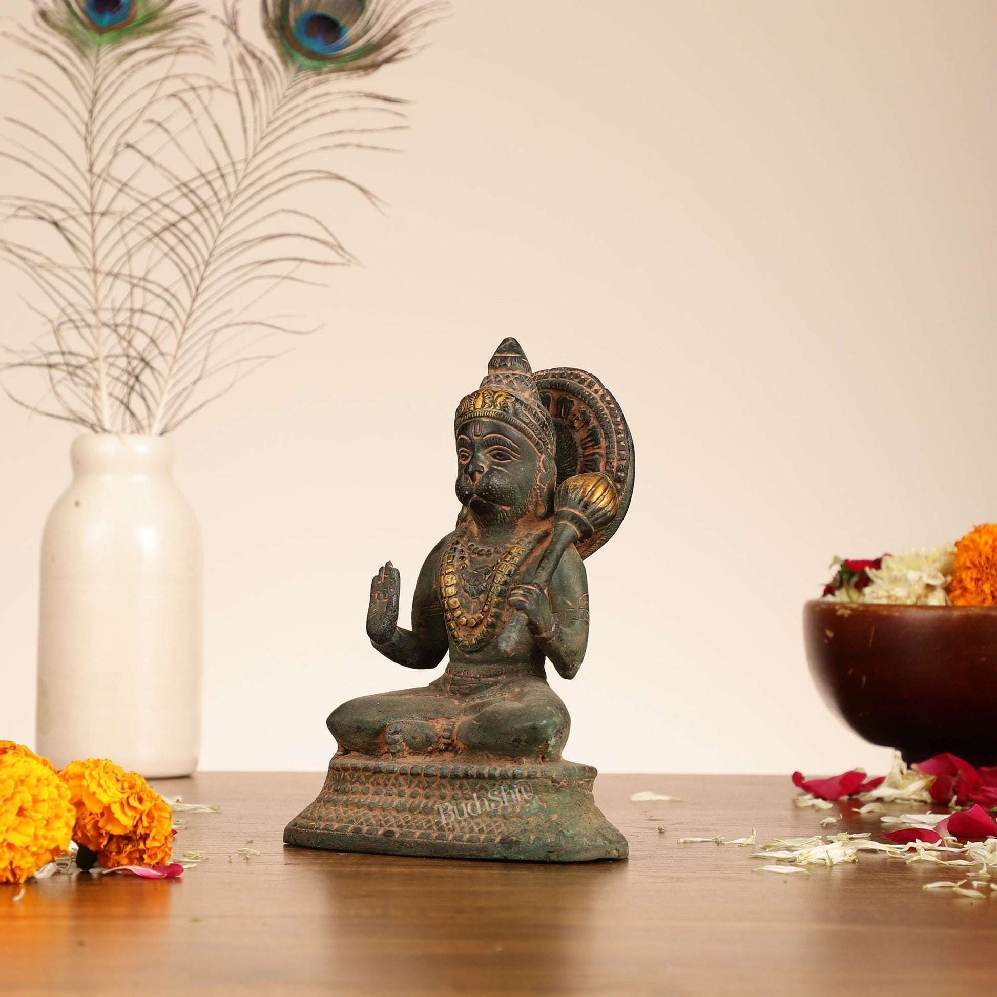 Brass Aashirwaad Blessing Hanuman idol 7"