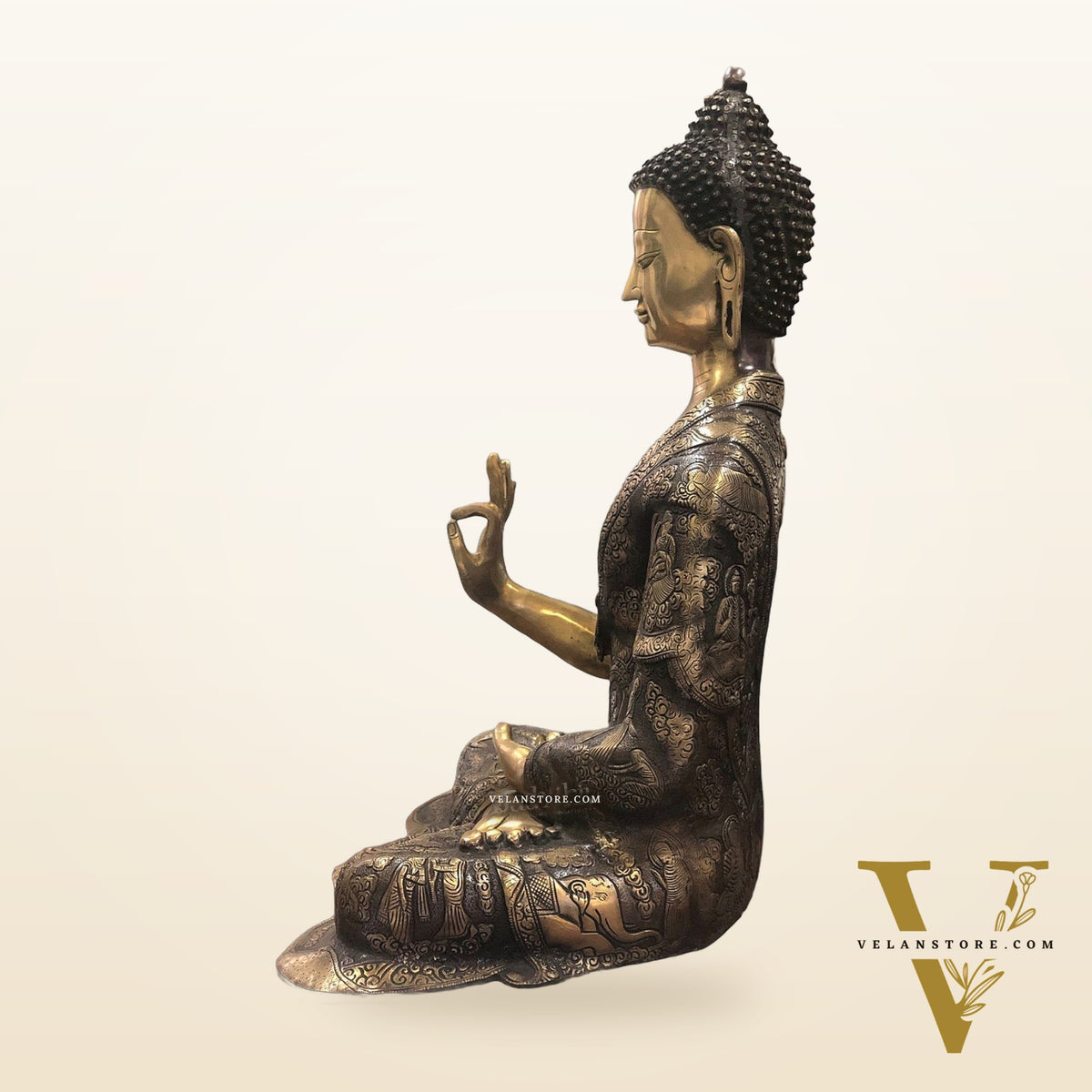 Brass Abhaya Mudra life-Story Buddha Statue 28"