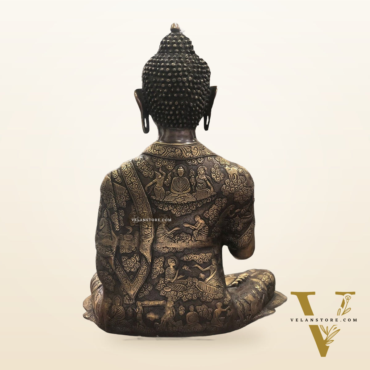 Brass Abhaya Mudra life-Story Buddha Statue 28"