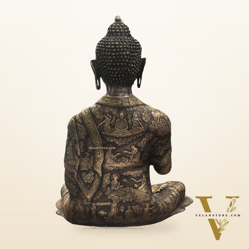 Brass Abhaya Mudra life-Story Buddha Statue 28"