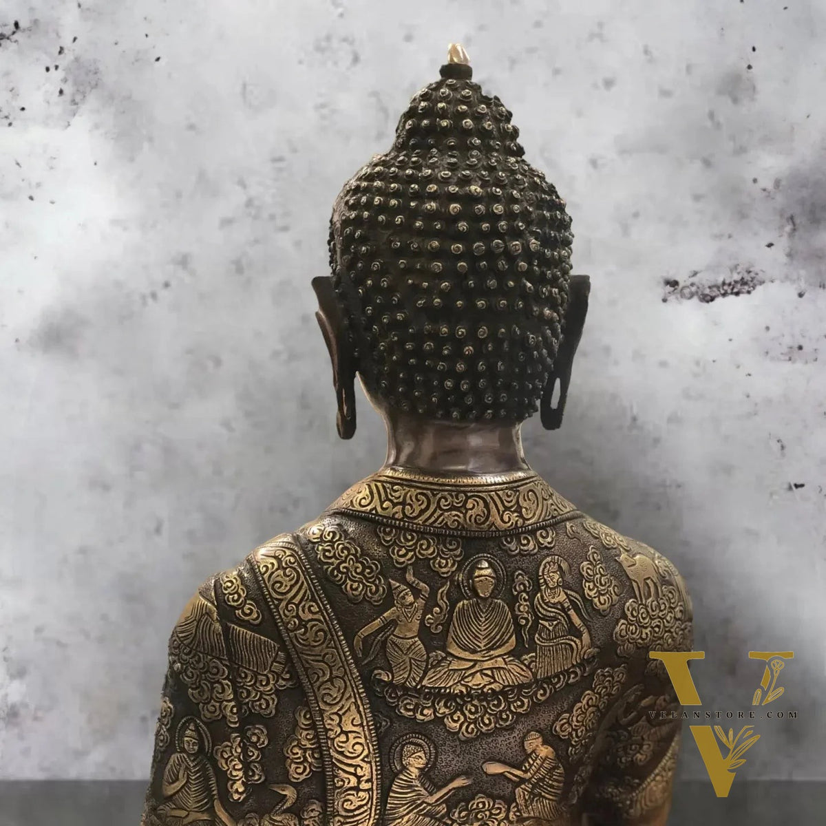 Brass Abhaya Mudra life-Story Buddha Statue 28"