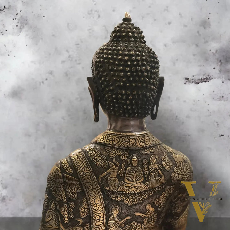 Brass Abhaya Mudra life-Story Buddha Statue 28"