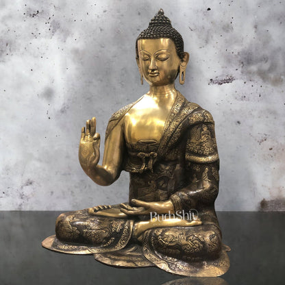 Brass Abhaya Mudra life-Story Buddha Statue 28"