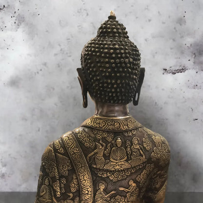 Brass Abhaya Mudra life-Story Buddha Statue 28"