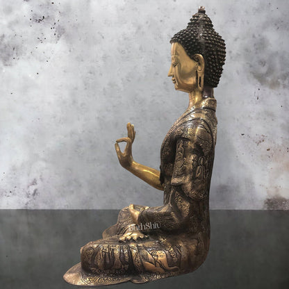 Brass Abhaya Mudra life-Story Buddha Statue 28"