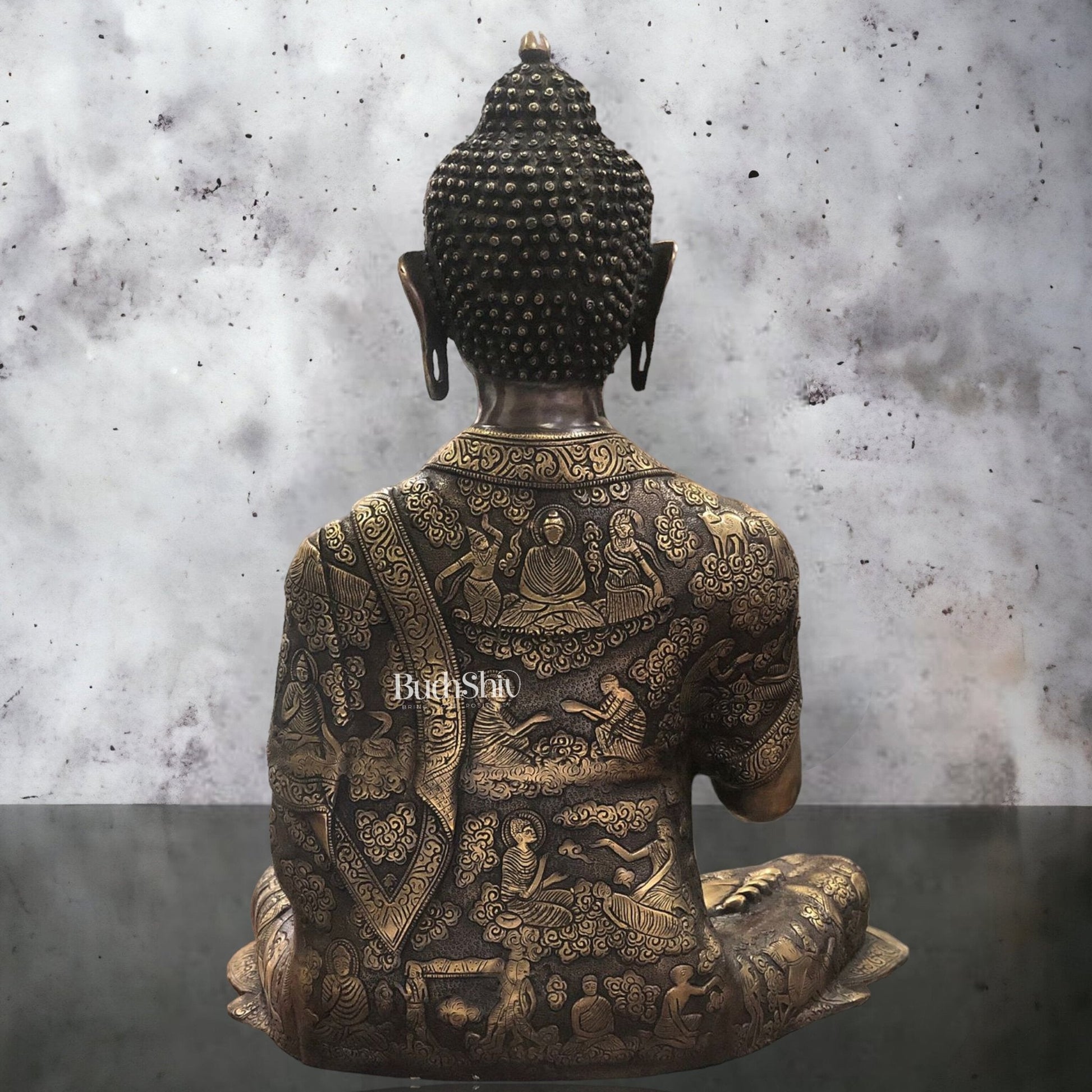 Brass Abhaya Mudra life-Story Buddha Statue 28"