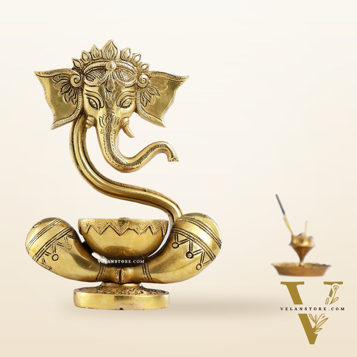 Brass Abstract Ganesha with Engraved Design Diya superfine