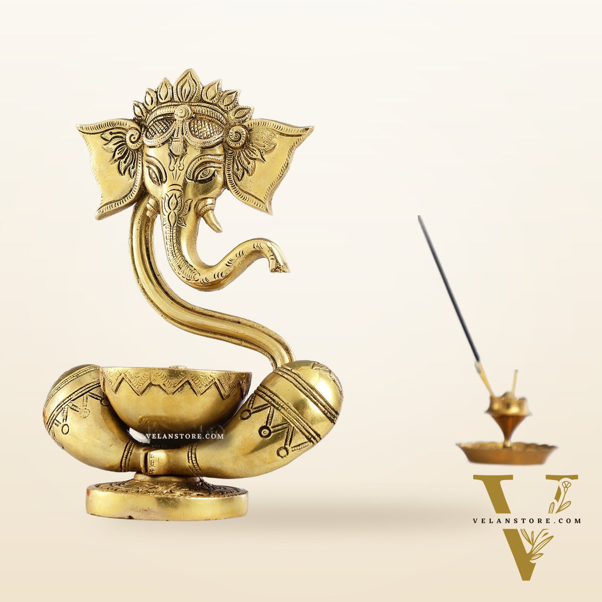 Brass Abstract Ganesha with Engraved Design Diya superfine