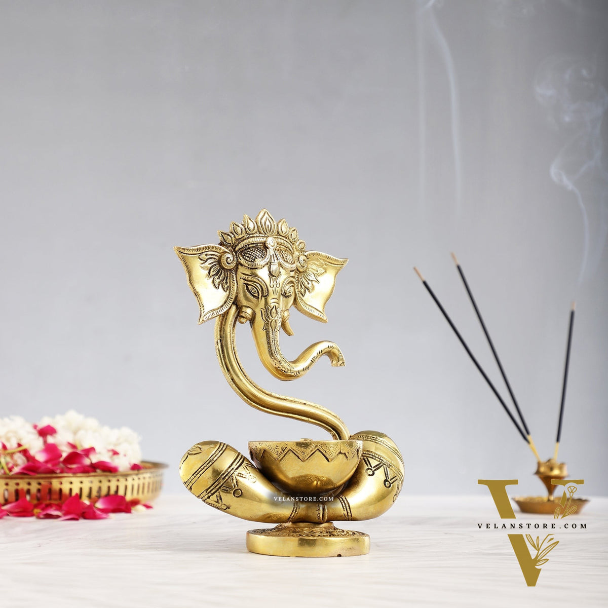 Brass Abstract Ganesha with Engraved Design Diya superfine