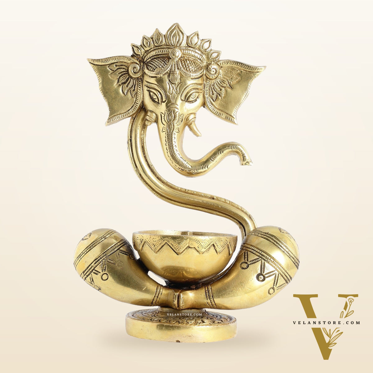 Brass Abstract Ganesha with Engraved Design Diya superfine