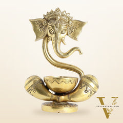 Brass Abstract Ganesha with Engraved Design Diya superfine