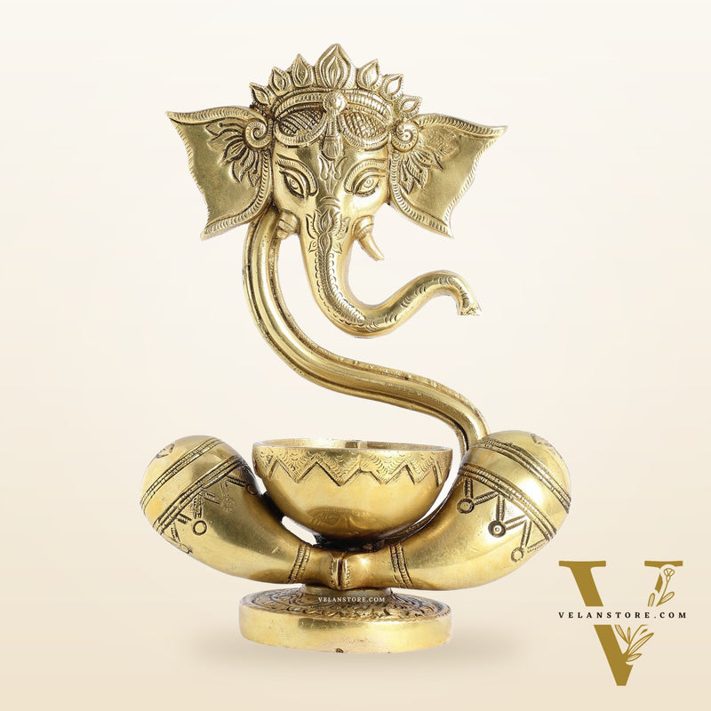 Brass Abstract Ganesha with Engraved Design Diya superfine