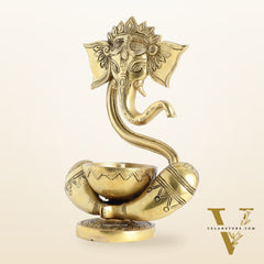 Brass Abstract Ganesha with Engraved Design Diya superfine