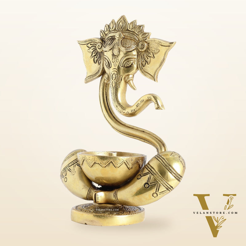 Brass Abstract Ganesha with Engraved Design Diya superfine