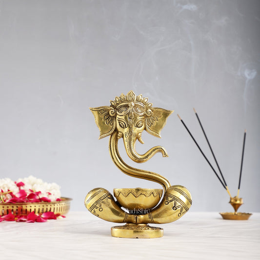 Brass Abstract Ganesha with Engraved Design Diya superfine