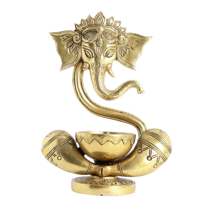 Brass Abstract Ganesha with Engraved Design Diya superfine