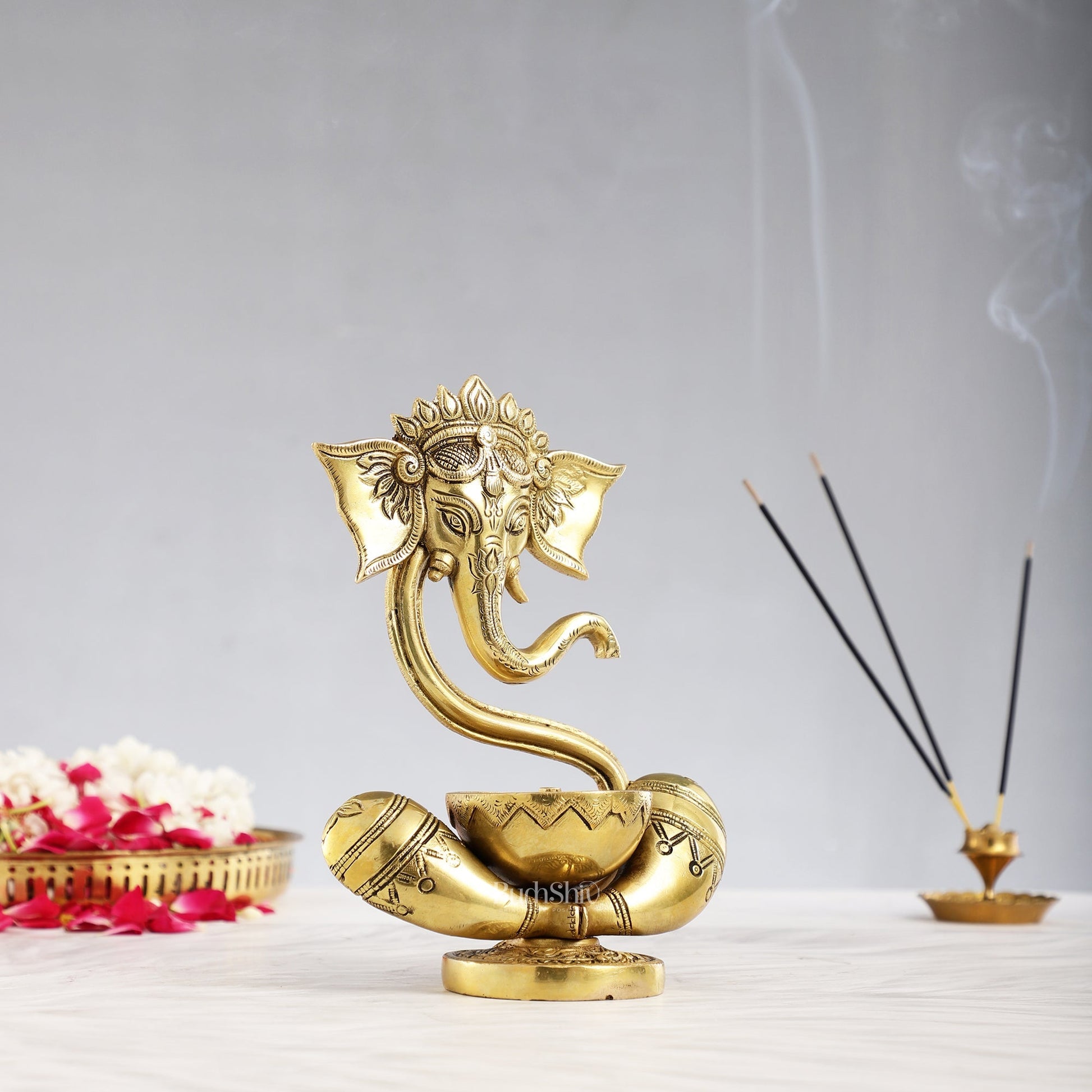 Brass Abstract Ganesha with Engraved Design Diya superfine